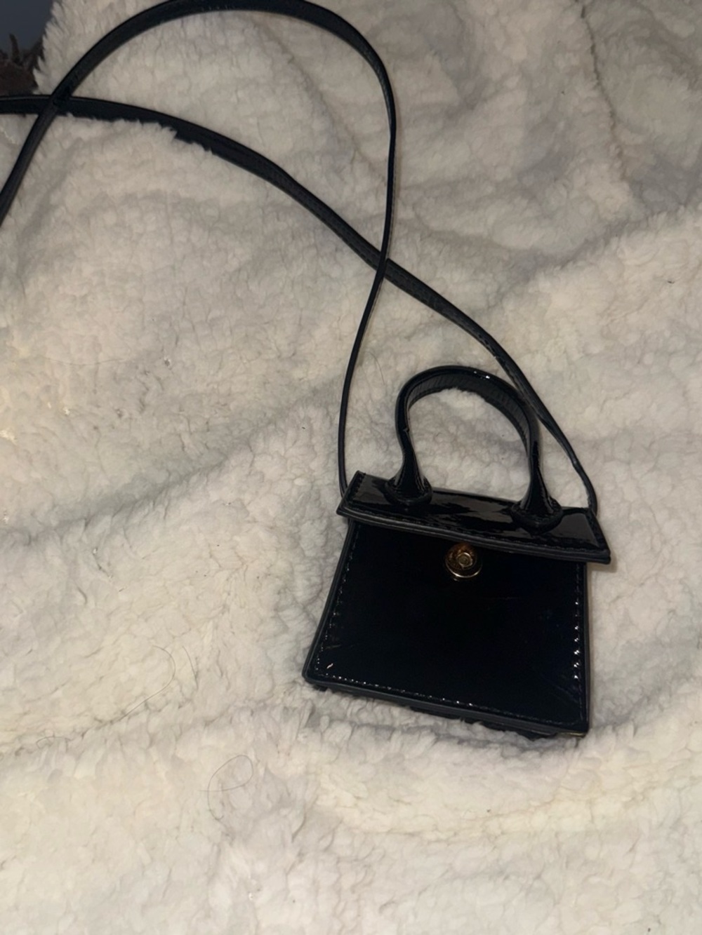 Glossy Black Mini Top-Handle Crossbody Bag